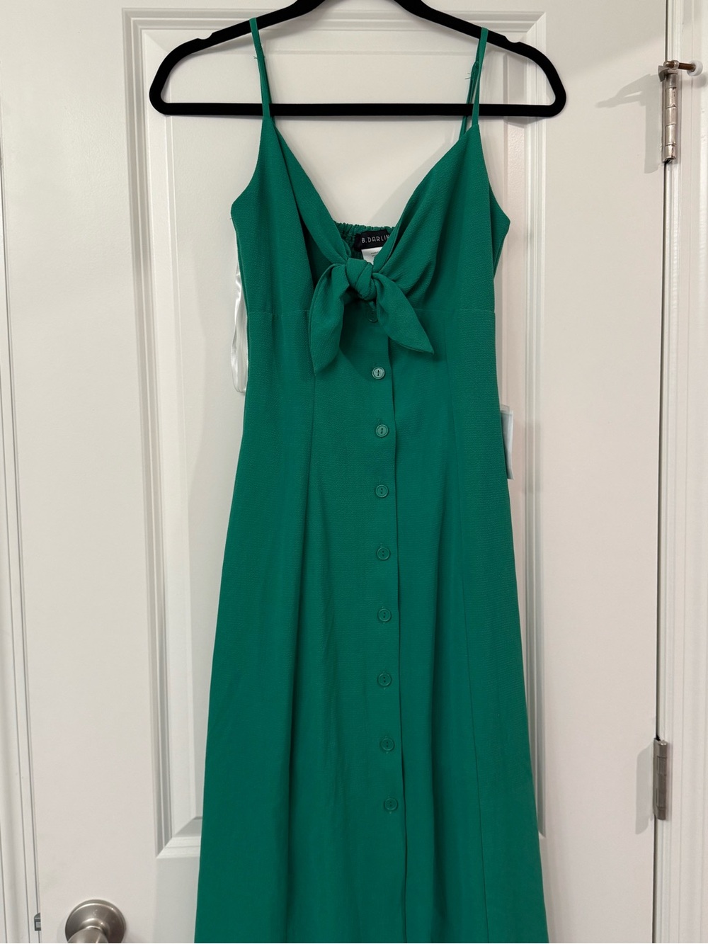 B Darlin Emerald Green Button-Front Tie-Top Midi Dress